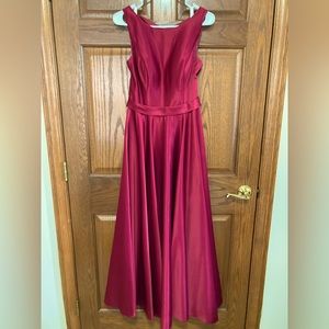 Custom size dress, in burgundy. This dress will fit a small to medium.